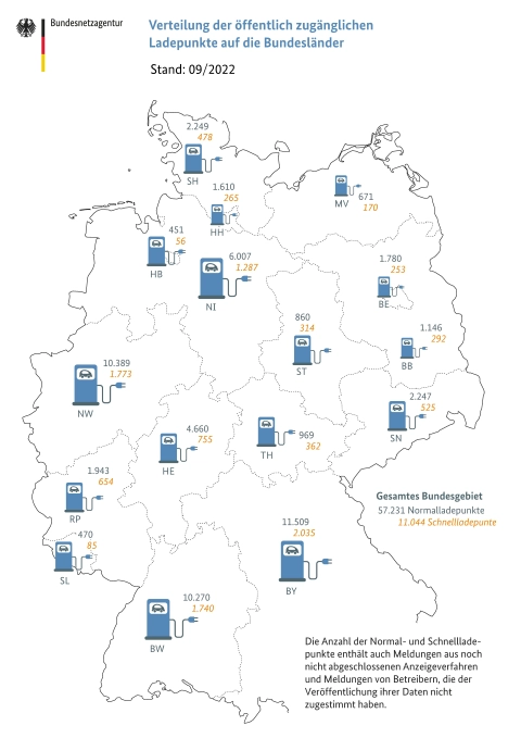 Karten-Grafik aller Ladestationen in Deutschland für E-Autos.